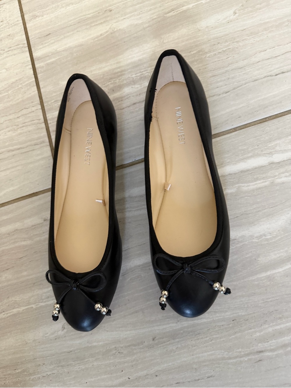 Nine West Black Bow-Accent Ballet Flats